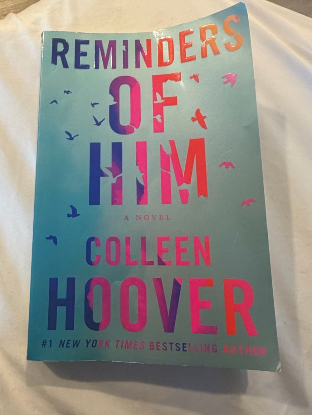 Reminders of Him by Colleen Hoover - Teal & Pink Paperback Novel